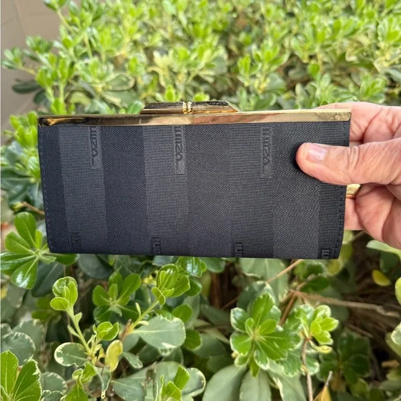 Luiza Black Textured Fabric Clutch with Gold Frame by Luiza - Picture 8 of 16